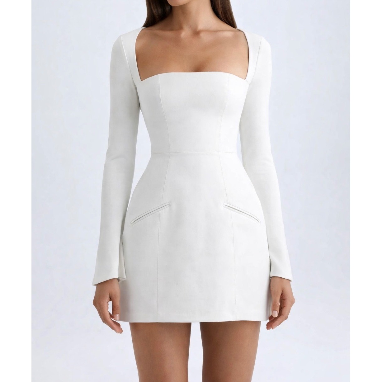 Oh Polly Ivory Square Neck Long Sleeve Mini Dress White Bridal Party Size Us 4